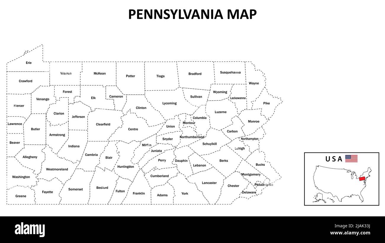 Pennsylvania Karte. Politische Karte von Pennsylvania mit weißen