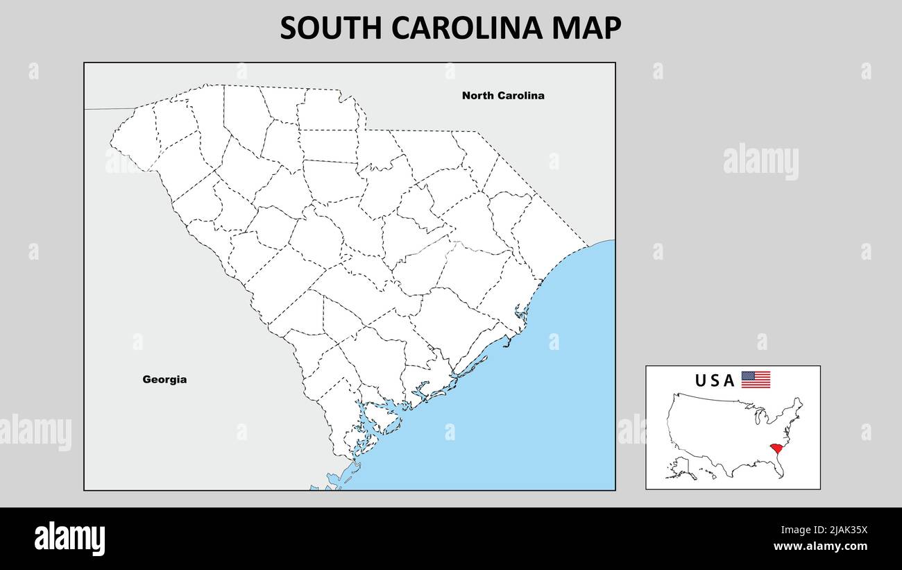 Karte Von South Carolina. Politische Karte von South Carolina mit Grenzen in Outline Stock ...