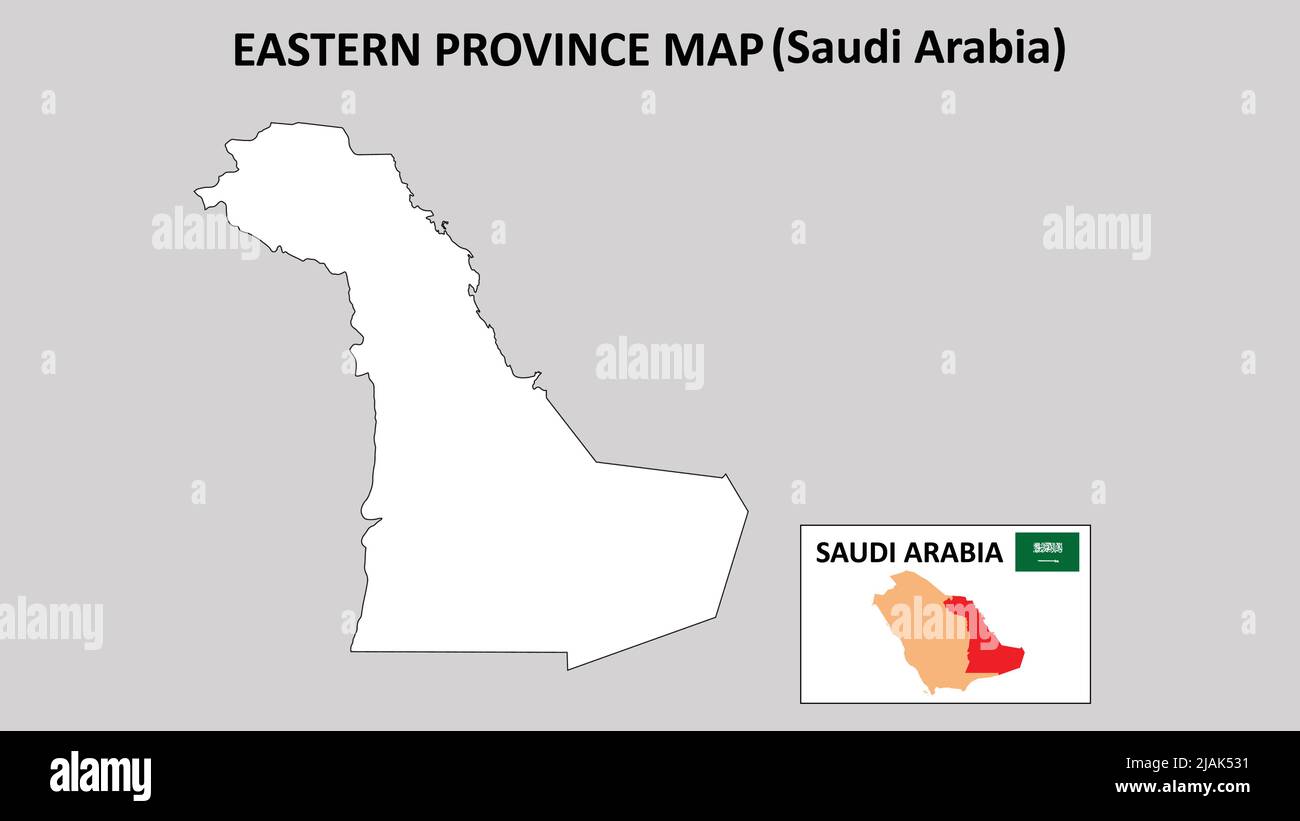 Karte der östlichen Provinz.Karte der östlichen Provinz Saudi-Arabien mit weißem Hintergrund und Linienkarte. Stock Vektor