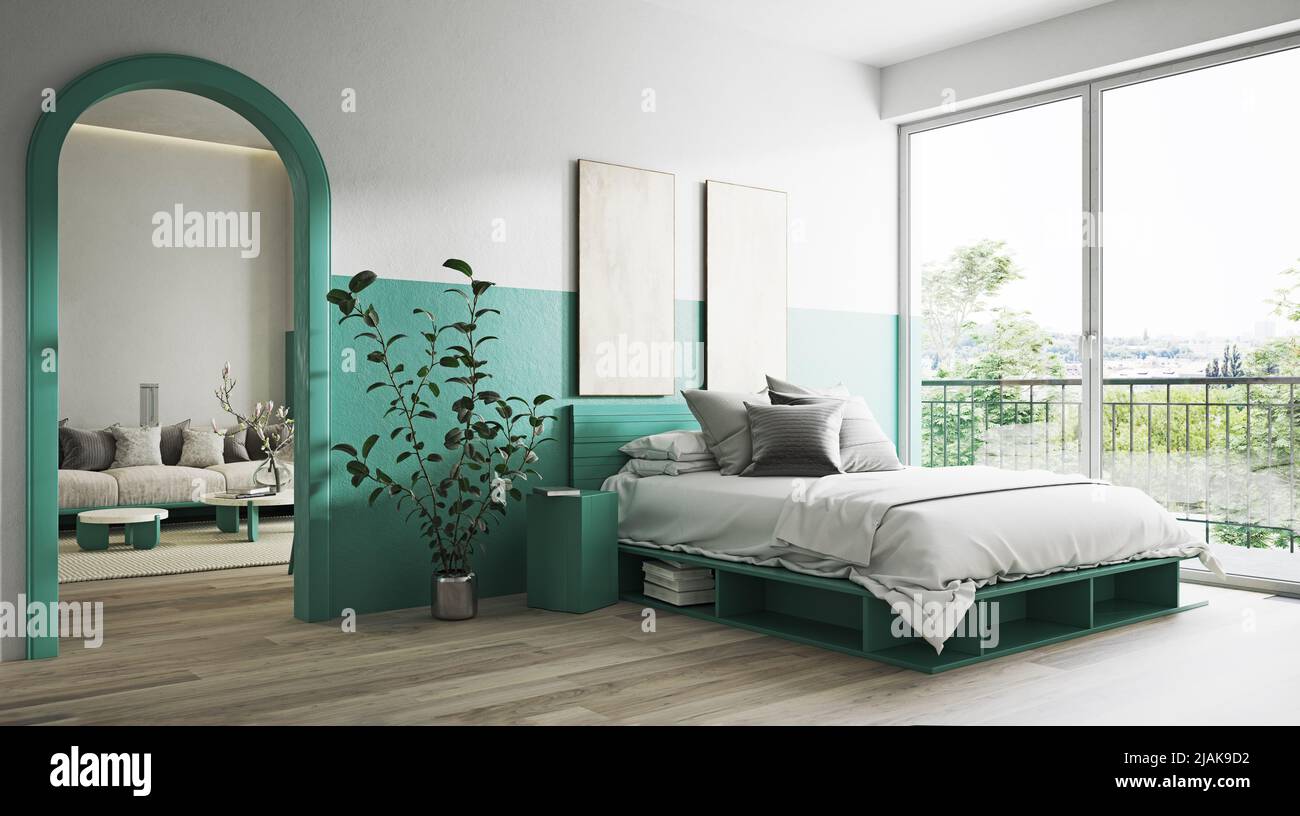 Moderne Schlafzimmer-Innenausstattung. 3D Rendering-Konzept Stockfoto