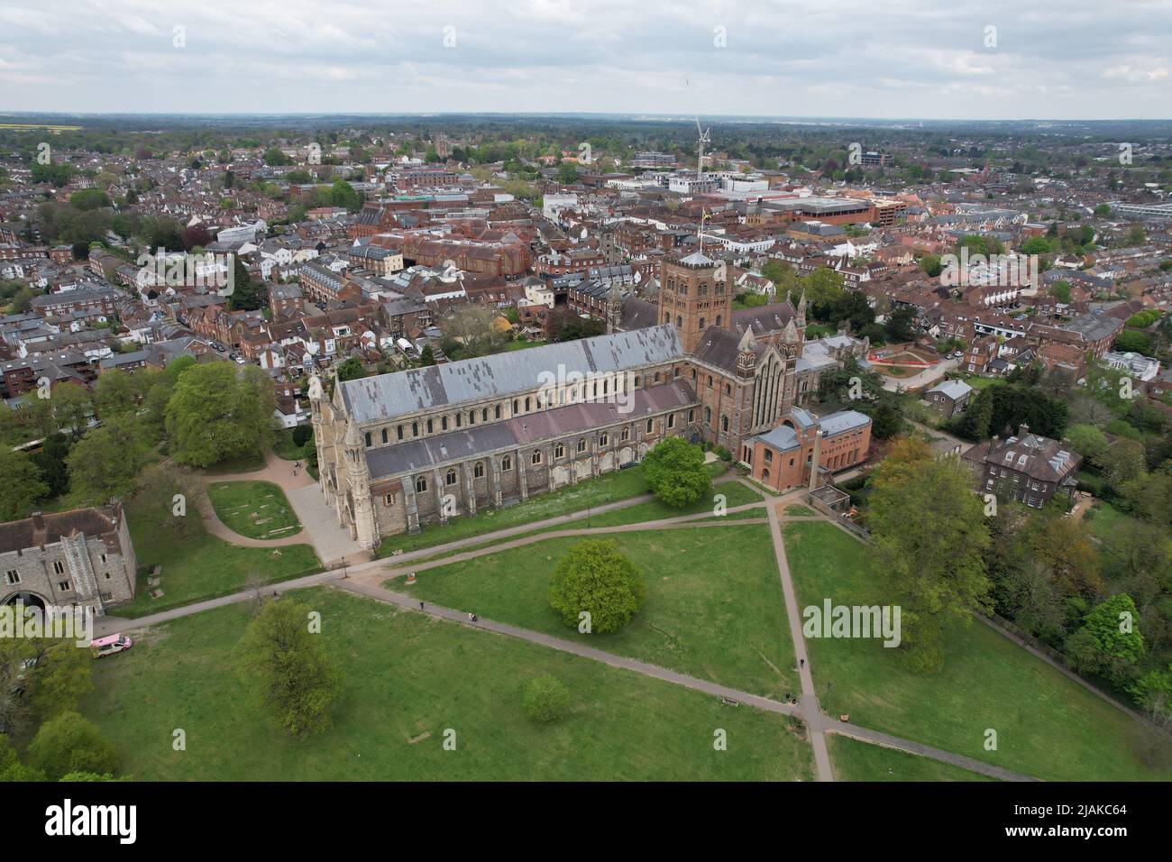 Katherdeal von St Albans in Herts UK Luftdrohne aus der Luft Stockfoto