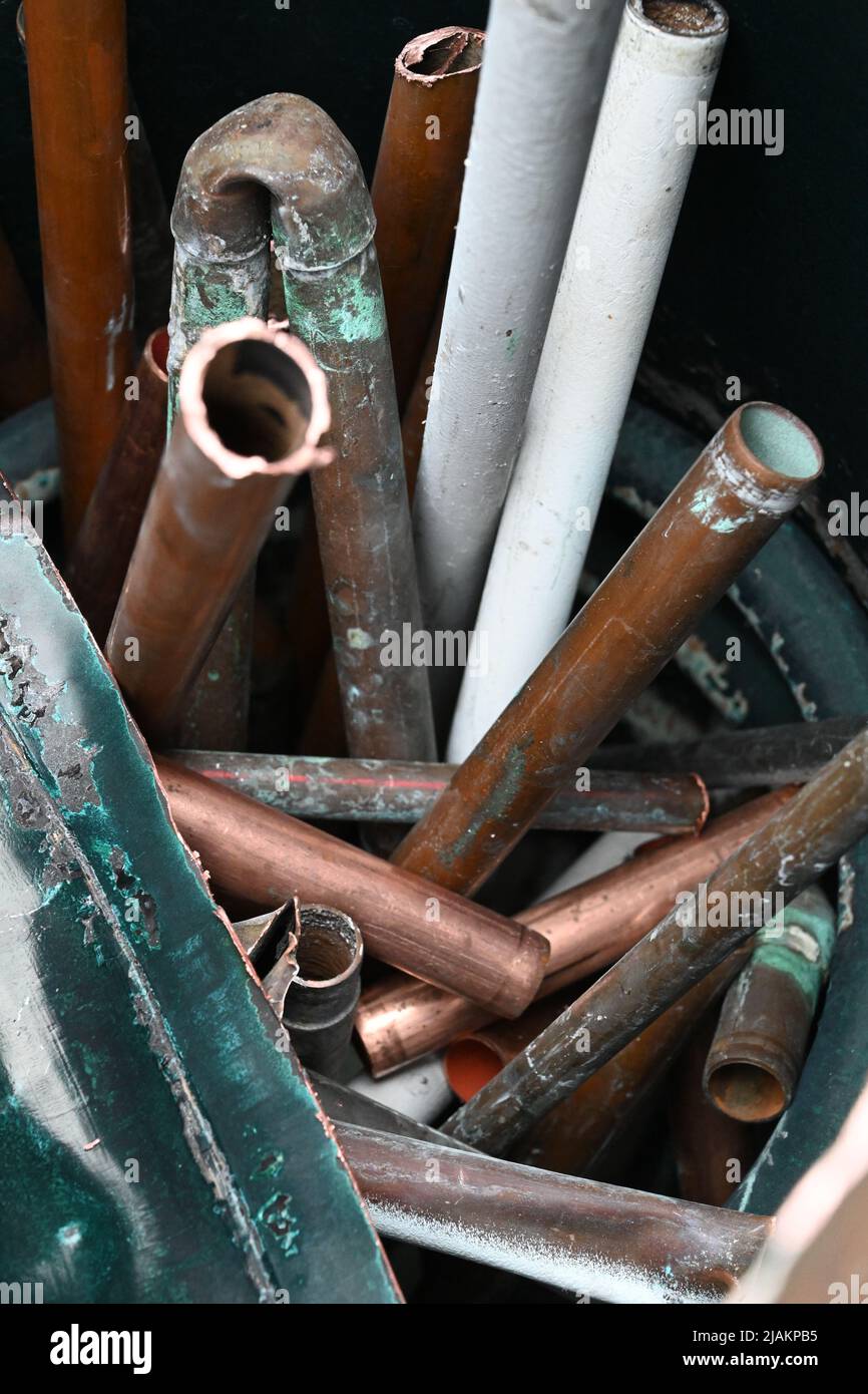 Kupferrohr, Recycling von Nichteisenmetall Stockfoto