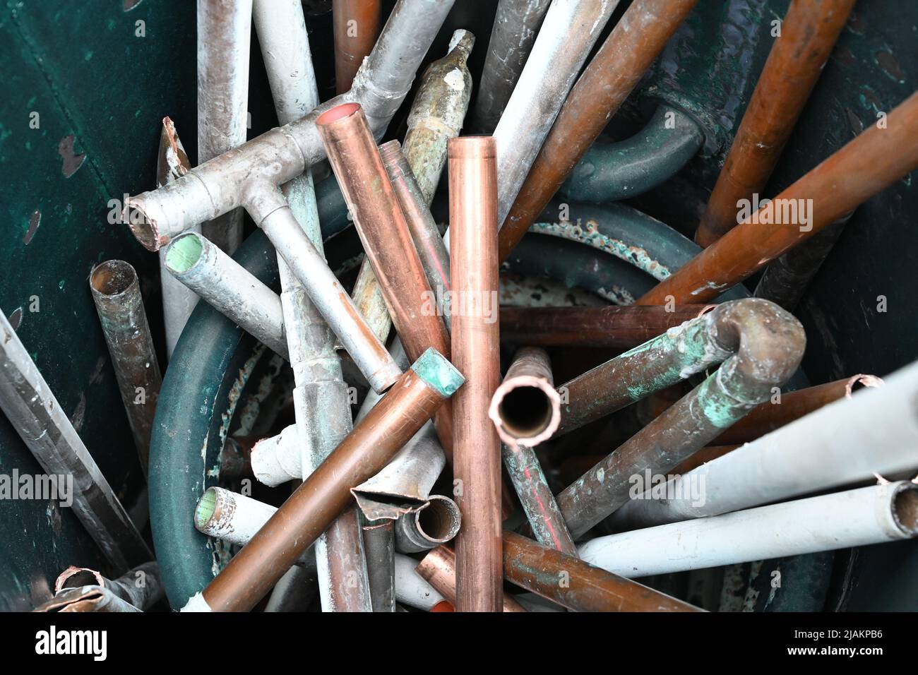 Kupferrohr, Recycling von Nichteisenmetall Stockfoto