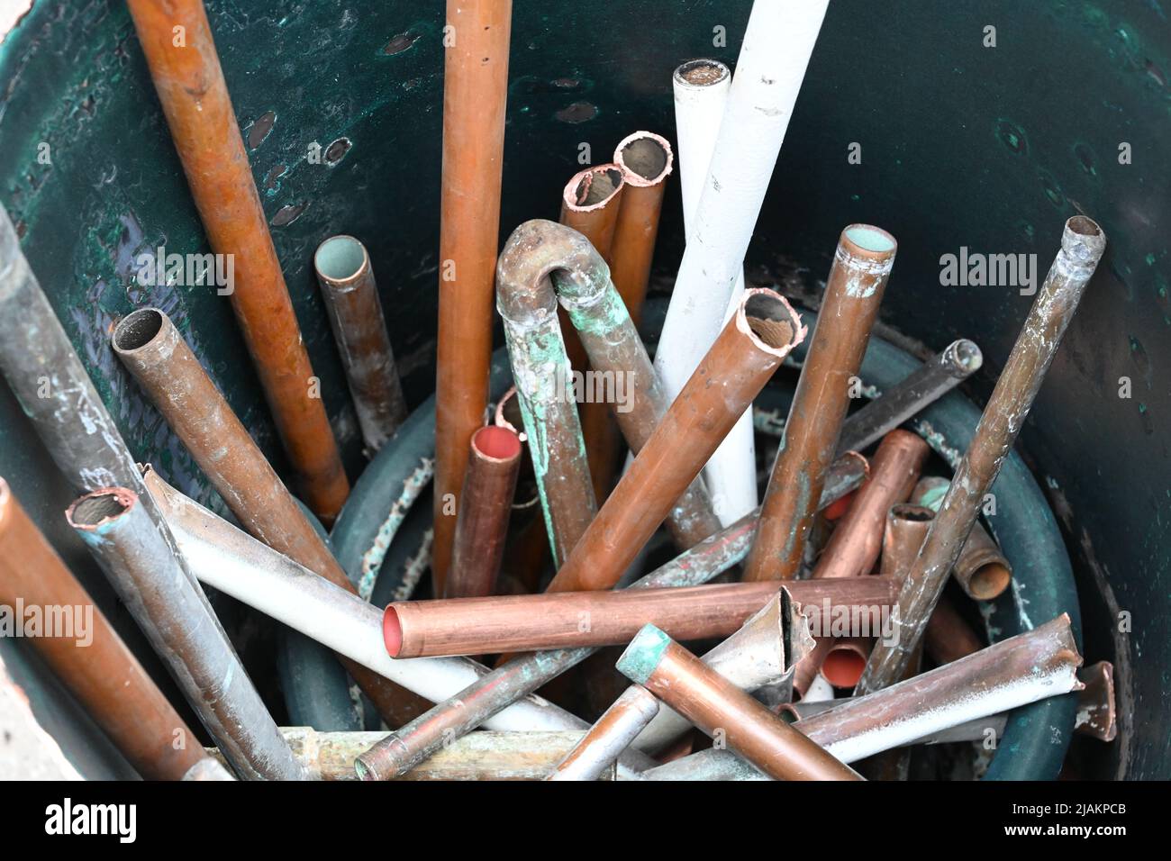 Kupferrohr, Recycling von Nichteisenmetall Stockfoto