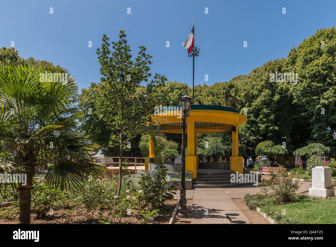 Gelber Pavillon, Plaza de Armas, Santa Barbara, Bio-Region, Chile Stockfoto