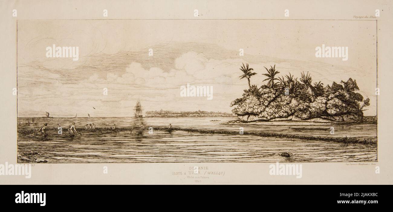 Ocean Ilots in Uvea (Wallis), 1845 Palm Fishing / Oceania Islets Uwea (Wallis), 1845 Méryon, Charles (1821 1865), Pierron Stockfoto