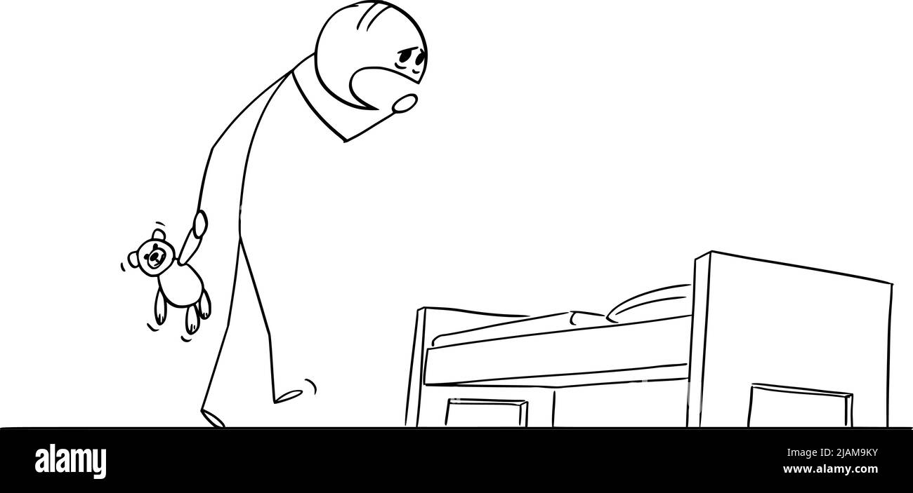 Sleepy müde Person wird im Bett schlafen , Vektor Cartoon Stick Abbildung Stock Vektor