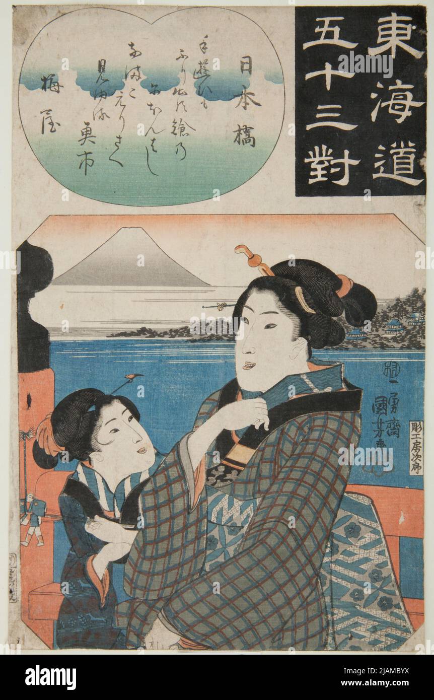 Die Nihonbashi-Brücke. Woman and Girl /Nihonbashi, erster Teller der Serie: 53 Parallels für die Tôkaidô Road /Tōkaidō gojūsan tsui Utagawa, kuniyoshi (1797 1861) Stockfoto