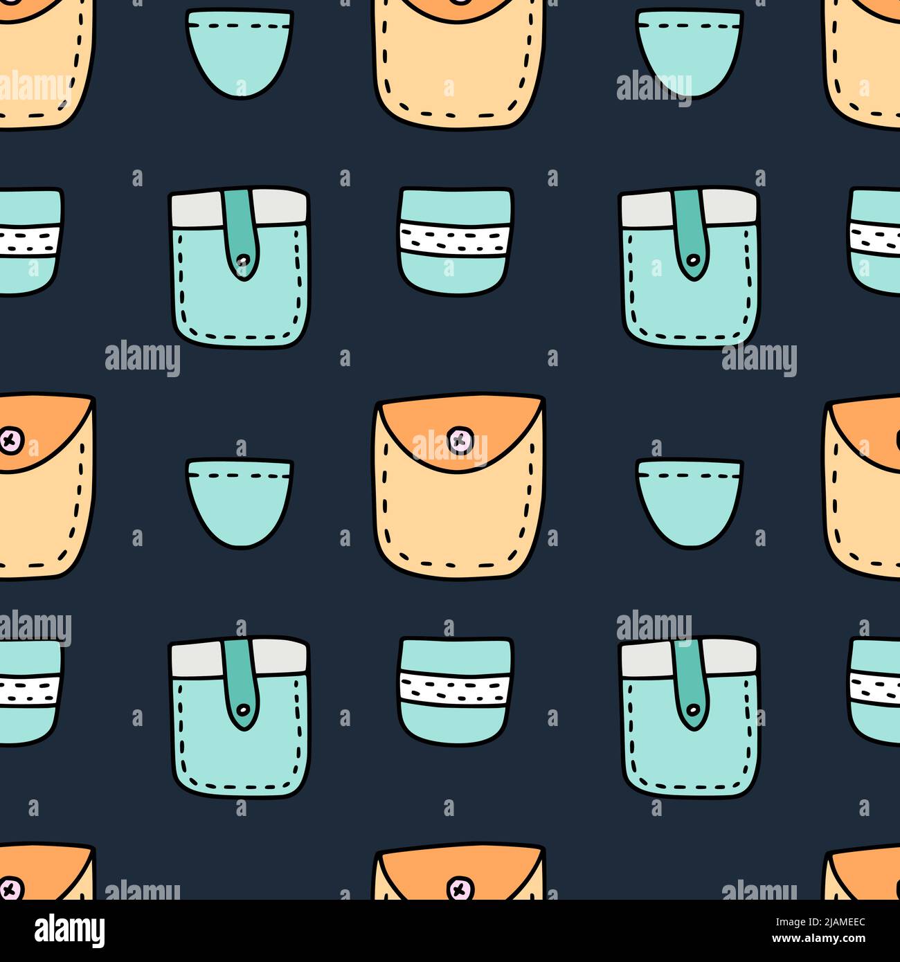 Cartoon Doodle Tasche niedlich nahtlose Muster. Vektorgrafik Stock Vektor