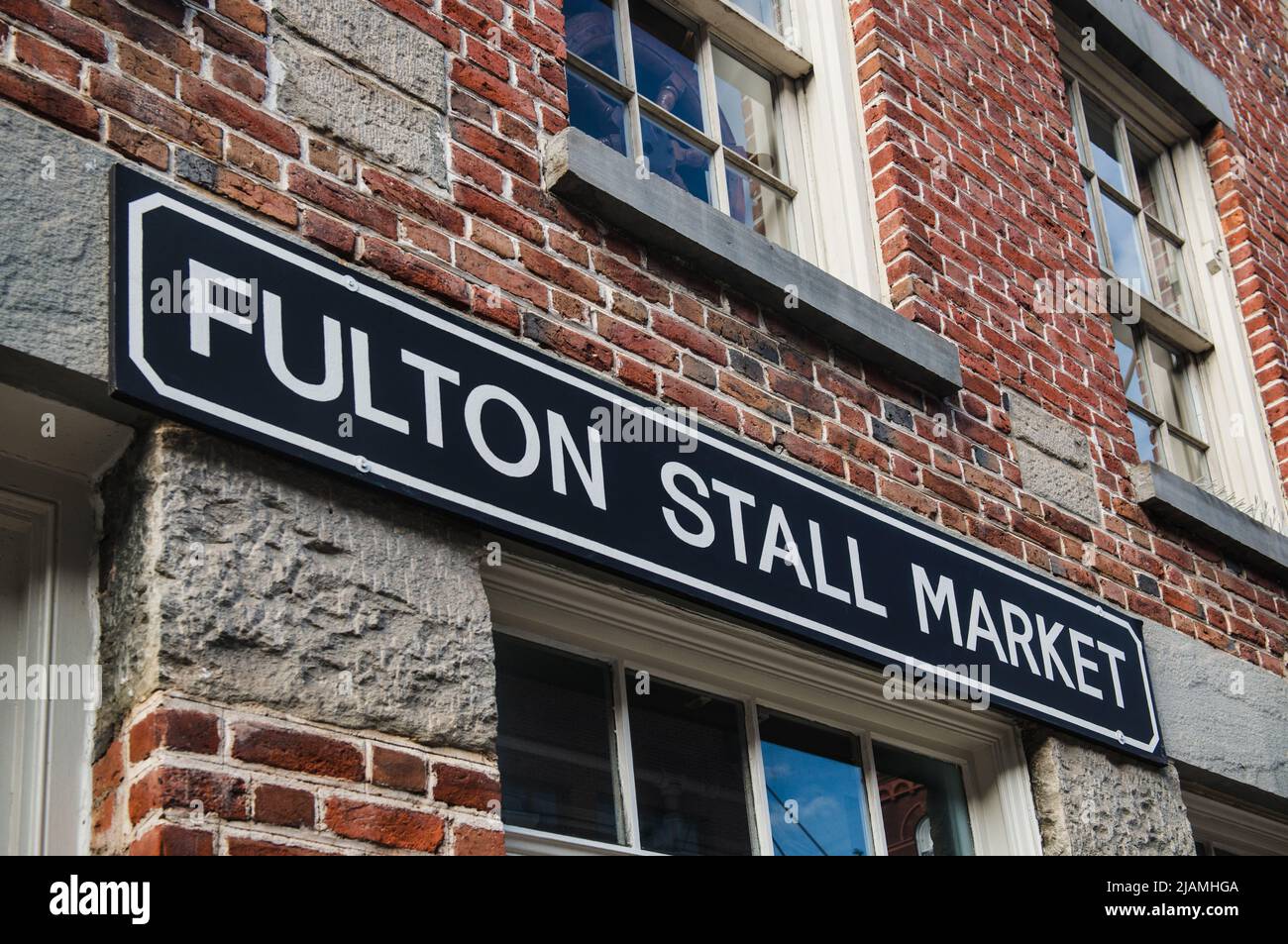 Fulton Stall Market, Fulton Street, Finanzviertel, Manhattan, New York City Stockfoto