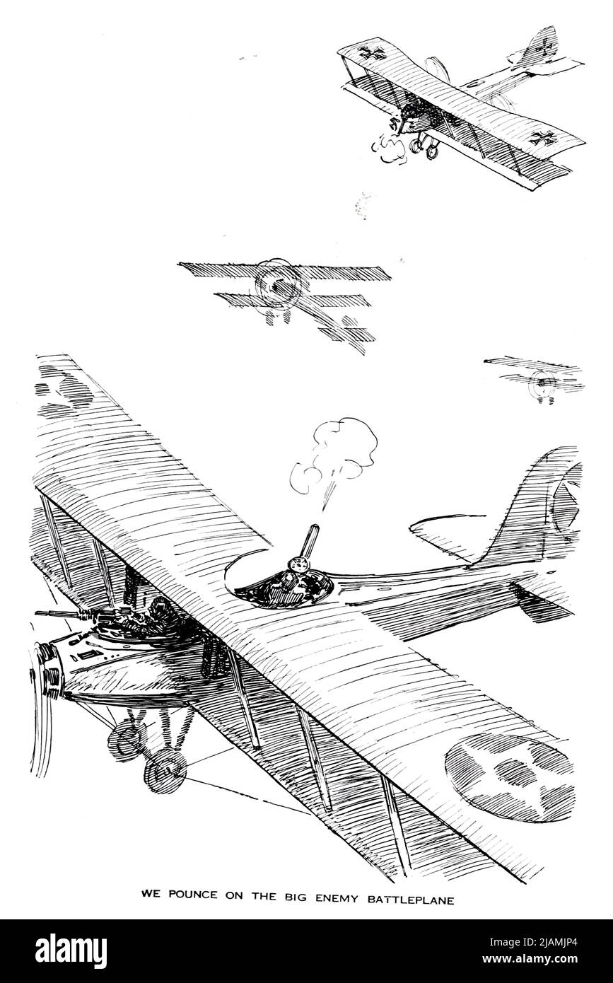 WIR STELLEN UNS DEM GROSSEN FEIND BATTLEPLANE aus dem ' Aviation Book ' von Haywood Leslie Davis, Erscheinungsdatum 1918 Herausgeber New York, McLoughlin Brothers, inc Stockfoto