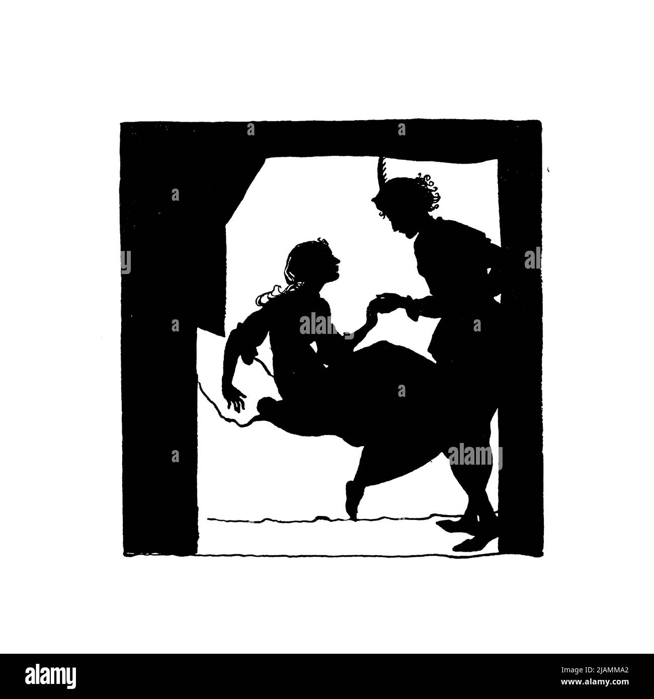 Prince Charming weckt sie mit einem Kuss Dornröschen Silhouetten schwarz-weiß Illustration aus dem Buch ' La Belle au bois Dormant ' [The Sleeping Beauty] von Charles Perrault, 1628-1703; illustriert von Arthur Rackham, 1867-1939 Erscheinungsdatum 1920 Herausgeber/Verlag Paris : Librairie Hachette Stockfoto