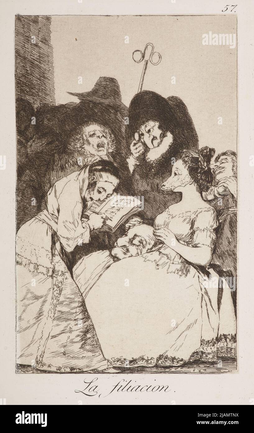 la fiiiaciion /die Filiation und der Schnee; Brett Nr. 57 aus: „Los Caprichos“ Cafprices, hrsg. ii, madrid ca. 1855 Goya, Francisco de (1746 1828) Stockfoto