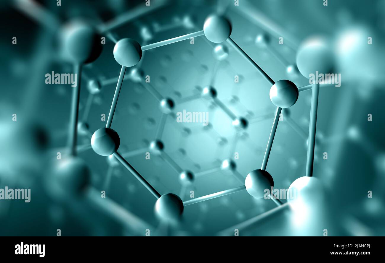 Molekulares Netz. Räumliche Struktur 3D Illustration. Nanotechnologie in der Medizin und der Molekularphysik. Innovation in der wissenschaftlichen Gemeinschaft Stockfoto