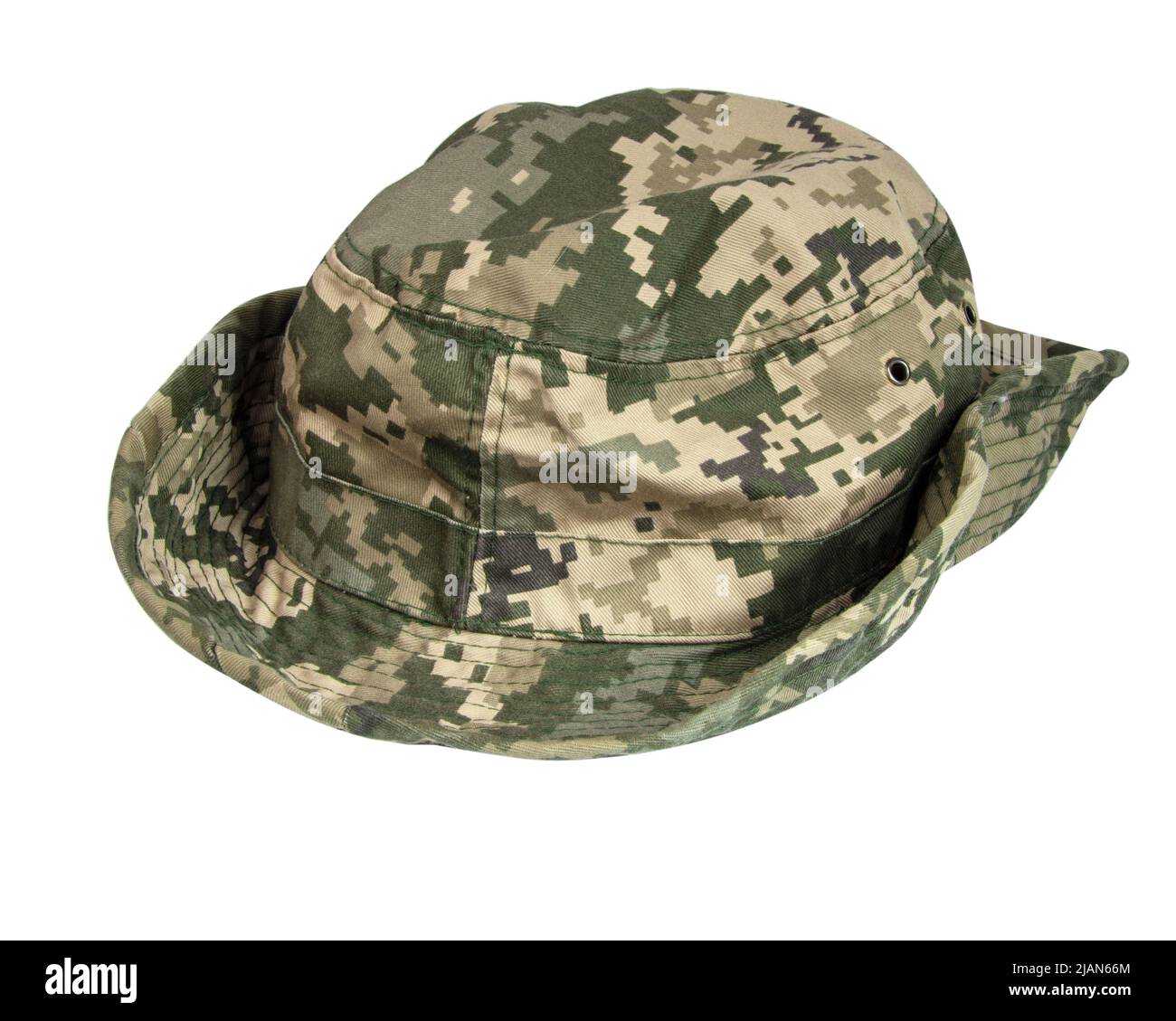 Pixel militärische Kappe hat Uniform isoliert auf dem weißen Hintergrund Stockfoto