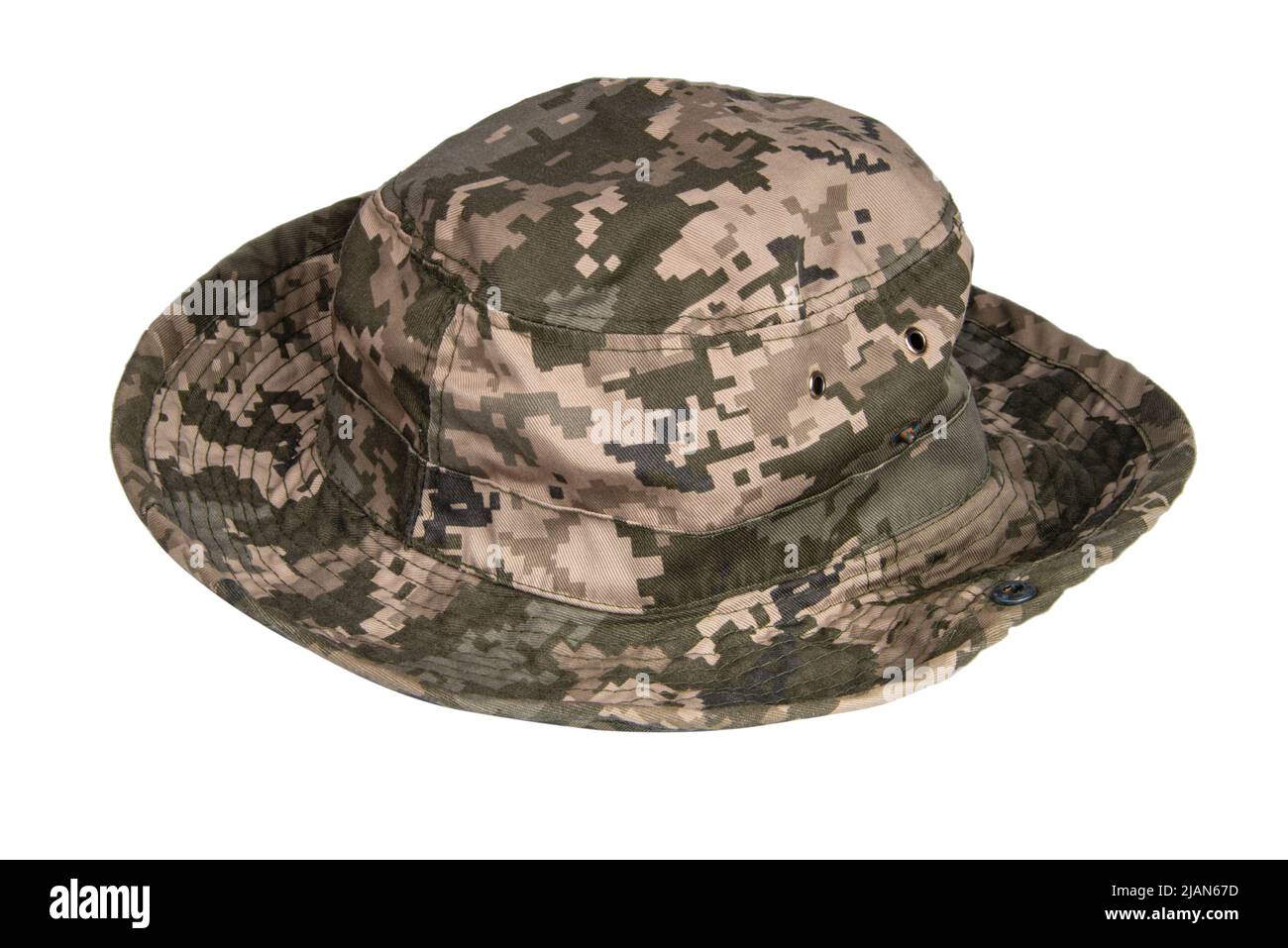 Pixel militärische Kappe hat Uniform isoliert auf dem weißen Hintergrund Stockfoto