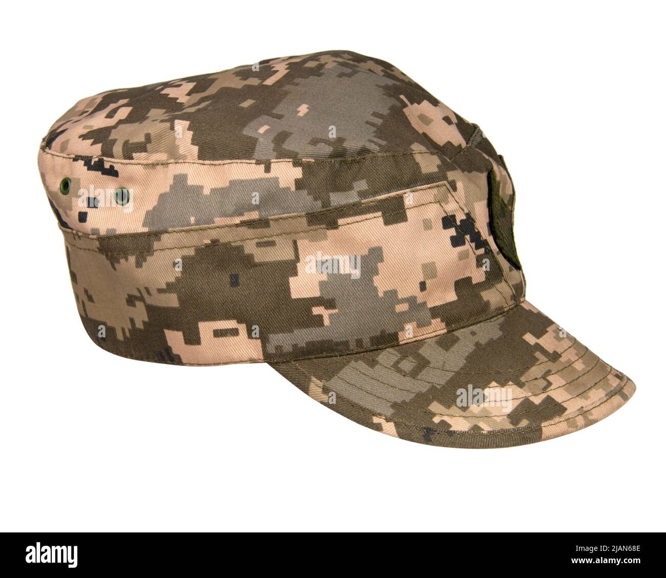Pixel militärische Kappe Uniform isoliert auf dem weißen Hintergrund Stockfoto