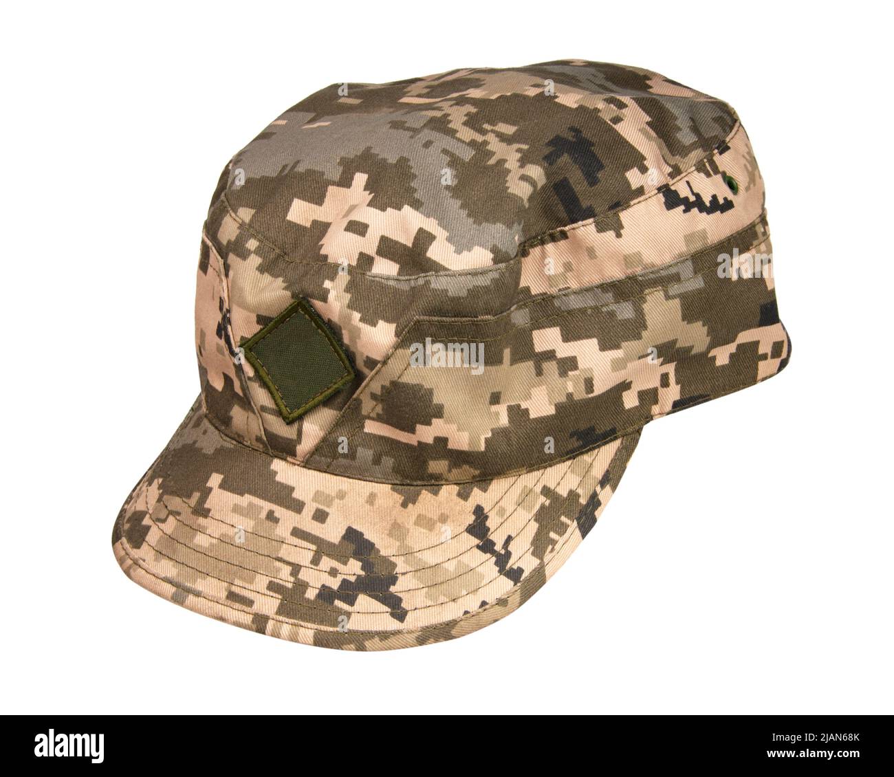 Pixel militärische Kappe Uniform isoliert auf dem weißen Hintergrund Stockfoto