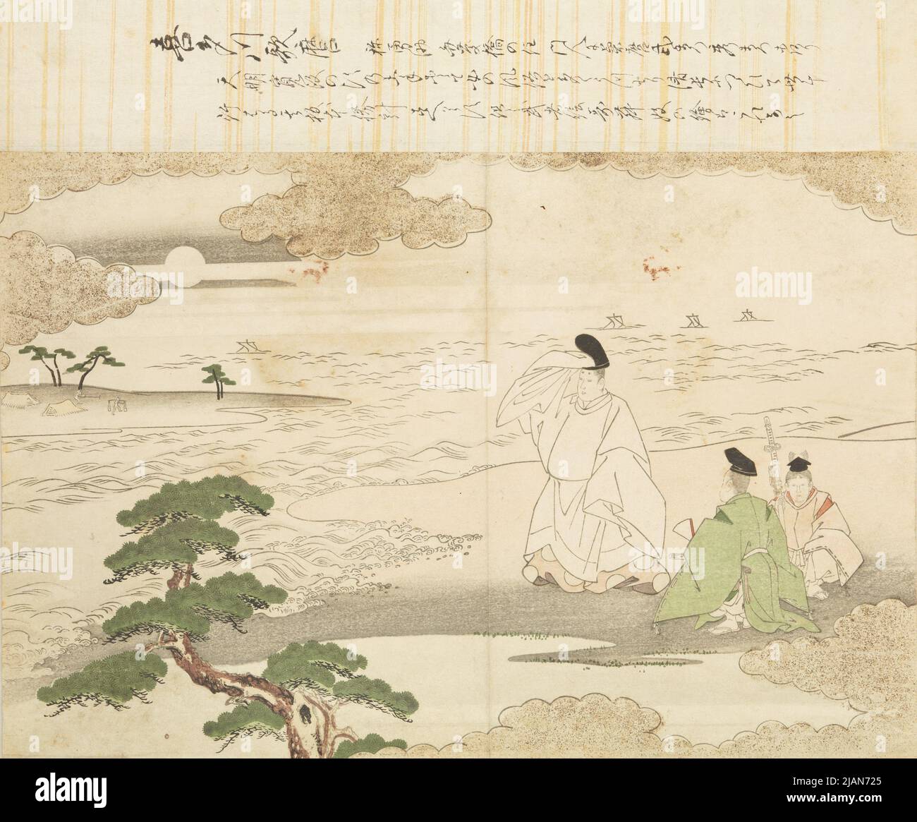 Drei Männer an der Küste im MondIIT Night, Tafel 1 auf einen Makimono geklebt: Auswahl von hundert Malern der Ukiyo e School aus Edo /Toto ukiyo e hiakkasen; Teil 5 KITAGAWA, UTAMARO (1753 1806) Stockfoto