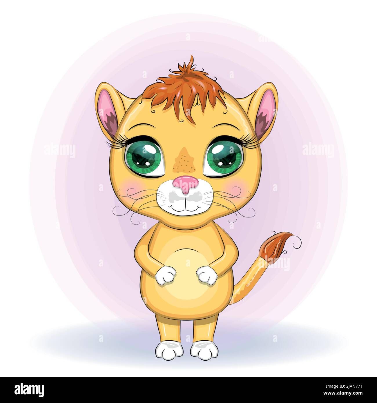 Cartoon-Löwin mit ausdrucksstarken Augen. Wilde Tiere, Charakter, kindisch niedlichen Stil Stock Vektor