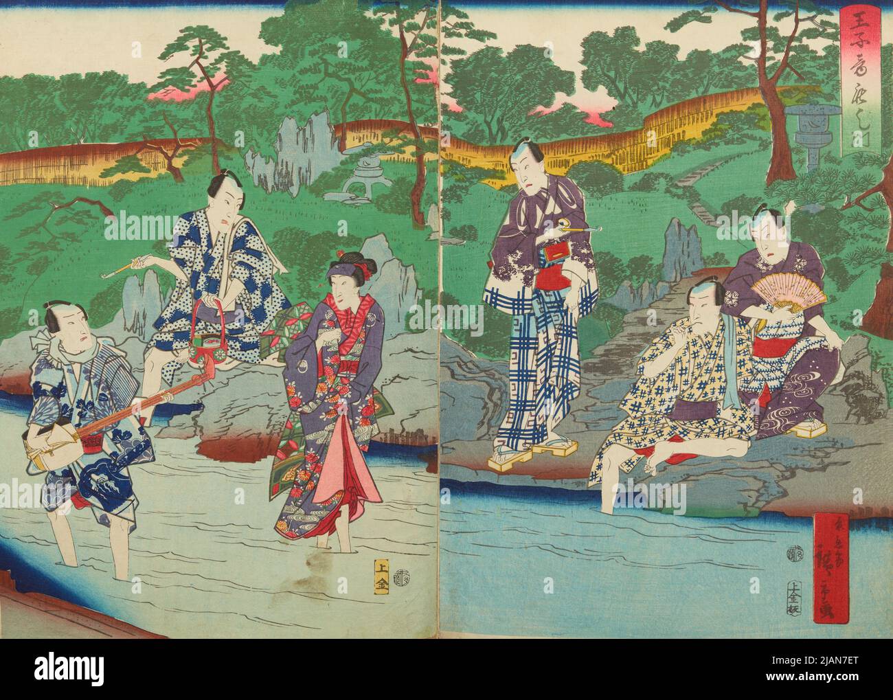 Am Ufer des Tazinogawa Flusses in Oji HIROSHIGE II, UTAGAWA (1826 1869) Stockfoto