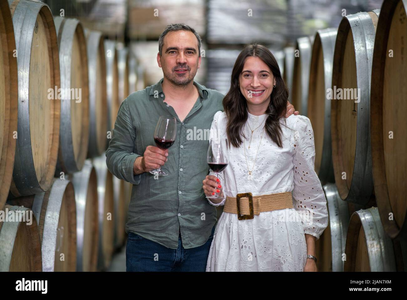 Luis Patrao e Eduarda Dias - Erzeuger der Vadio-Weine in der Region Bairrada in Zentralportugal, Europa Stockfoto