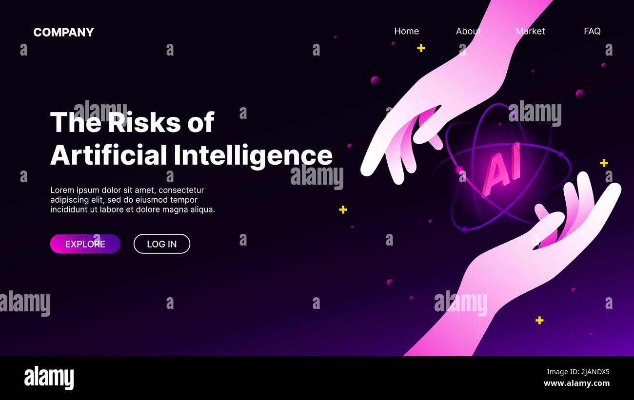 Risiken der künstlichen Intelligenz Banner. Webseitenvorlage. Vektorgrafik Stock Vektor
