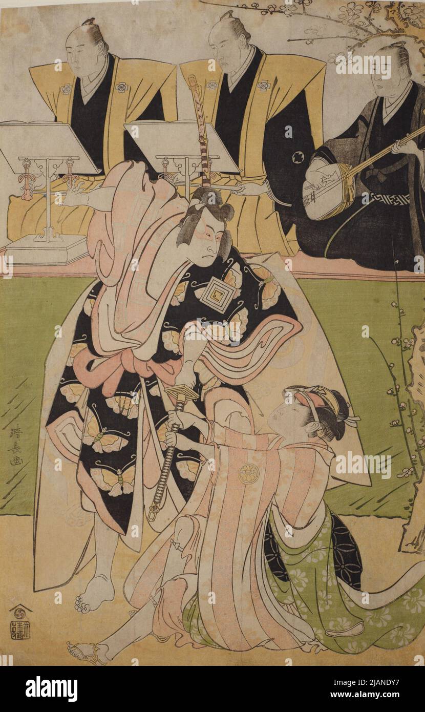 Die Schauspieler Monnosuke II und Segawa Kikunojo III in den Rollen einer Frau und eines Mannes in einer Dramenszene KIYONAGA, TORII (1752 1815) Stockfoto