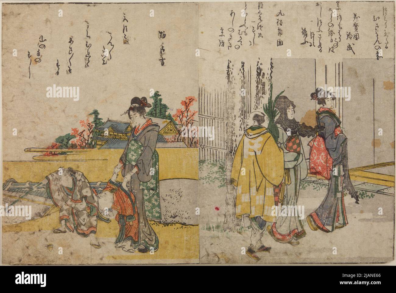 Eine wFrau mit zwei Kindern und zwei Frauen mit einem Mann Katsushika, hokusai (1760 1849) Stockfoto