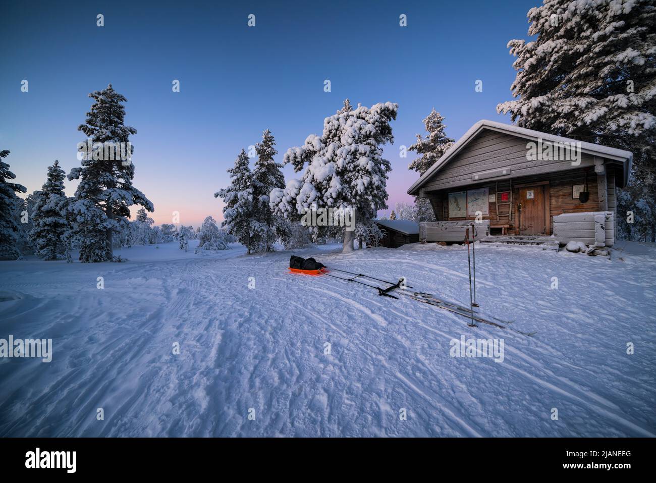 Pyhäkero öffnen Wildnishütte in Enontekiö, Lappland, Finnland Stockfoto