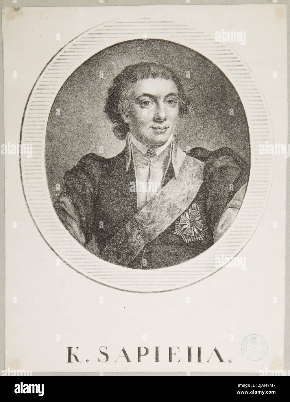 Kazimierz Nestor Sapieha (1754 1798), General der IIthuanischen Artillerie, Marschall der IIthuanischen Föderation zur Zeit des vierjährigen Sejm, Mitglied des Kosciuszko-Aufstands. Aus Richtung Chodkiewicz A., Porträts berühmter Polen. , Warschau 1829 1830, Tabelle e 14 Liwicki, Walenty (ca 1765 1857) Stockfoto