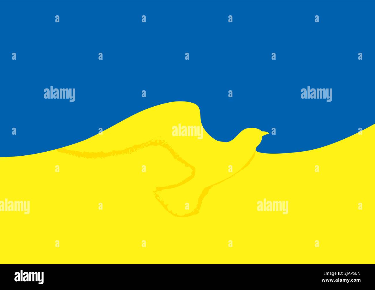 Ukraine Flagge mit Friedenstaube Symbole. Bleiben Sie in Ruhe. Flagge der Ukraine in Form einer Friedenstaube. Das Konzept von keinem Krieg, Frieden in der Ukraine. Stock Vektor