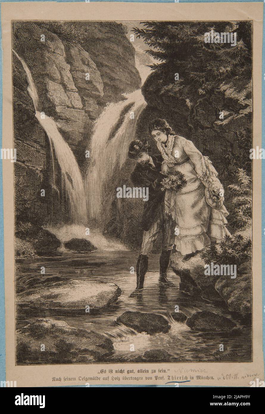 Eine generische Szene am Wasserfall nach dem Bild von Ludwig Thiersch. Ein Clip aus einer deutschen Zeitschrift. Kneing, theodor (1840 1927), Tudwi, ludwig (1825 1909) Stockfoto
