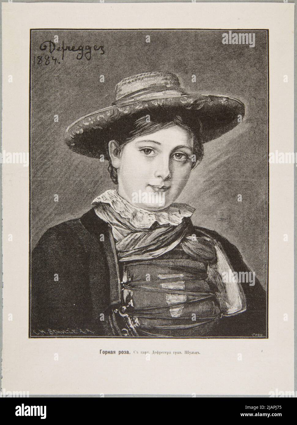 Die Alpenrose nach dem Bild von Franc Defregger. Ein Clip aus einer russischen Zeitschrift. Schulze, C.H. (N.N.), Defregger, Franz von (1835 1921) Stockfoto