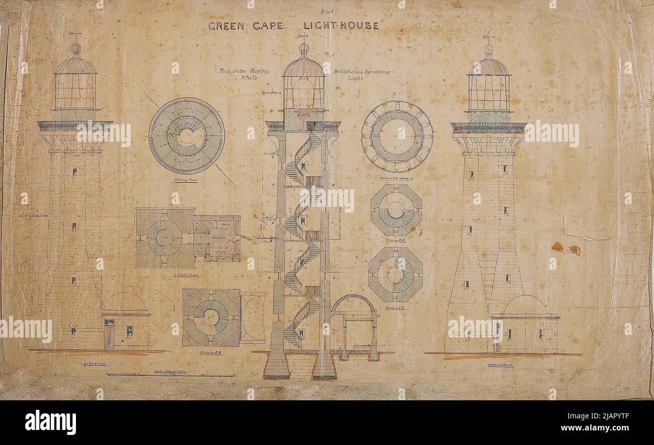 Green Cape Lighthouse, Pläne, von James Barnett - NSW Colonial Architect, 1880 Stockfoto