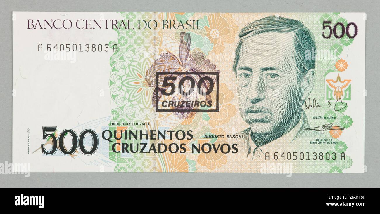 BANKNOT: Bei 500 Kreuzfahrten auf 500 NOVOM GEKREUZT; brasilianische Zentralbank; BRAZYLIA; B.R. (Neunzehn neunzig) Sąk, Czes Aw (1921 2005), Casa Da Moeda nach Brasilien Stockfoto