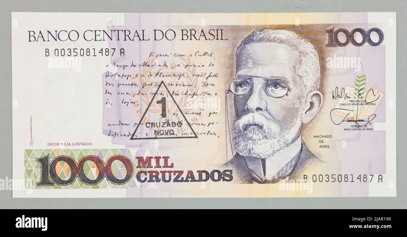 BankNicht in der 1 New Crusader in der 1000 Crusaders; brasilianische Zentralbank; BRAZYLIA; B. R. (1989) Münzstätte von Brasilien Stockfoto