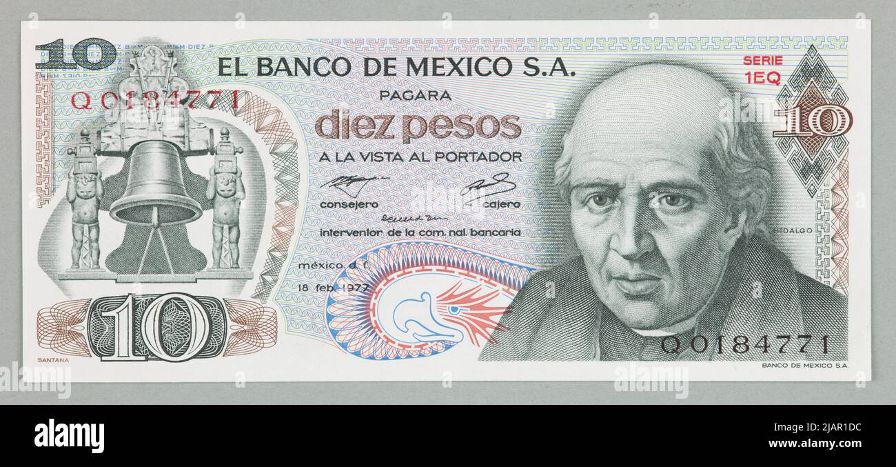 Banknot Na 10 Pesos; El Banco de Mexico S.A.; Meksyk; 18.02.1977 R. BANCO DE MEXICO S.A. Stockfoto