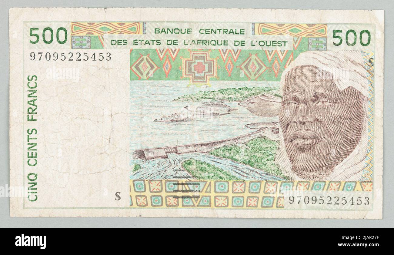 Banknot na 500 Franken, Zentralbank der westafrikanischen Staaten, Gwinea Bissau, B.R. (1996 1997) Stockfoto