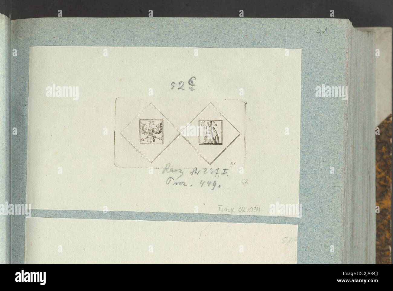 Bild des Clips mit einer Darstellung des Adlers auf der Vorderseite und der Frauen in der Rüstung auf der Rückseite, in: Collector's Album: Figuren polnischer Medaillen zum Werk von X.B. Albertrande: Polnische Geschichte mit zertifizierten Medaillen. Erstellt von Prinz Henryk Lubomirski 1822 1830 geordnet nach der Liste der polnischen Medaillen von Feliks Bentkowski 1832 (Pos. 58) unbekannt, Geiger, Andreas (1765 1856) Stockfoto