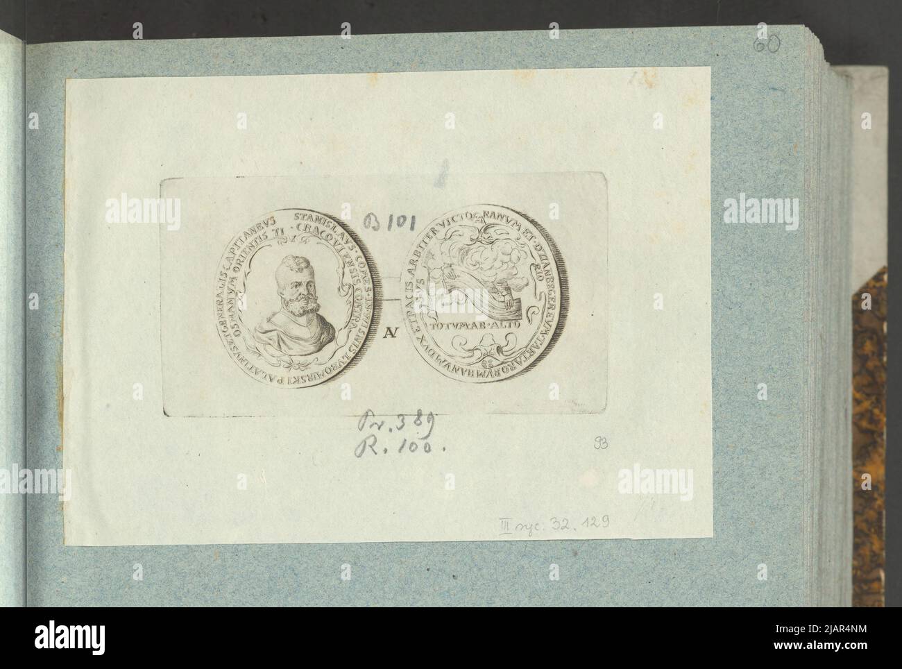 Bild der Medaille von Stanisław Lubomirski (1583 1649), in: Sammleralbum: Figuren polnischer Medaillen zum Werk von X.B. Albertrande: Polnische Geschichte mit zertifizierten Medaillen. Erstellt von Prinz Henryk Lubomirski 1822 1830 geordnet nach der Liste der polnischen Medaillen von Feliks Bentkowski 1832 (Pos. 93) Geiger, Andreas (1765 1856), unbekannt Stockfoto