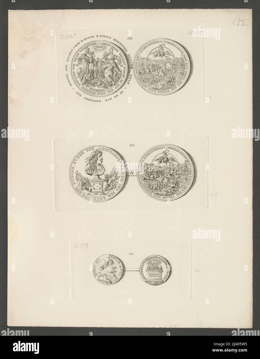 Tabelle 51: Medaillen, die anlässlich des Sieges in der Nähe von Wien 1683 und des Paktes gegen die Türkei 1684 gestempelt wurden, in: Dymitr Przorowski, Kollekcia Hraniasihs V Imphorate der Akademie von Hudożestv Graviur auf Medi und Riezby auf Derew, St. Petersburg, 1872 unbekannt, Geiger, Andreas (1765 1856), Wolrab, Johann Jacob, Hamerani, Giovanni (1646 1705) Stockfoto