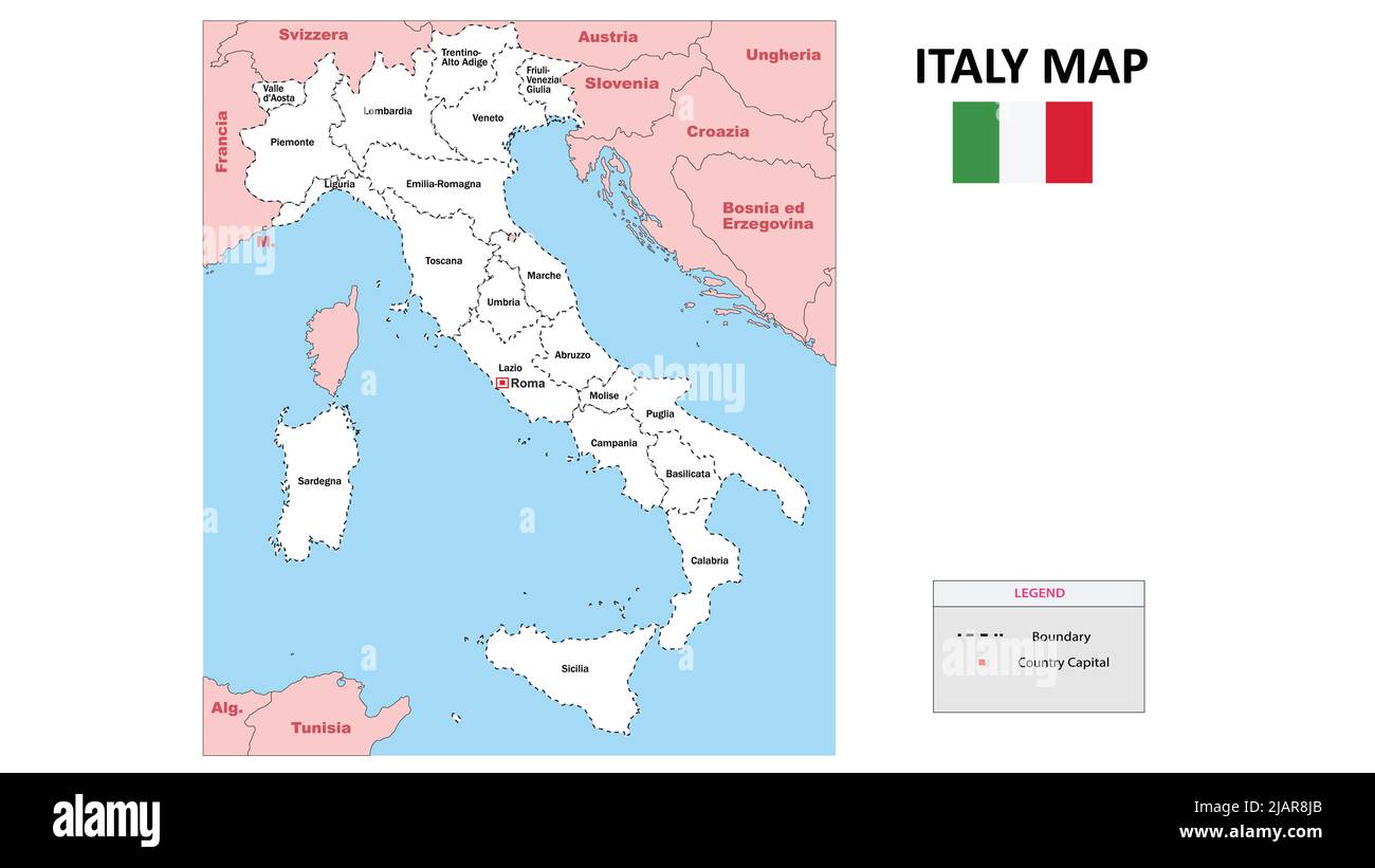 ItalienKarte. Politische Landkarte von Italien. Italien Karte mit Namen und Grenzen der