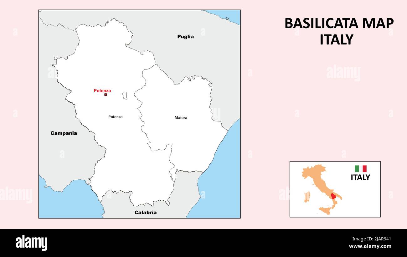 Basilicata Karte. Politische Karte der Basilikata mit weißen Grenzen. Stock Vektor