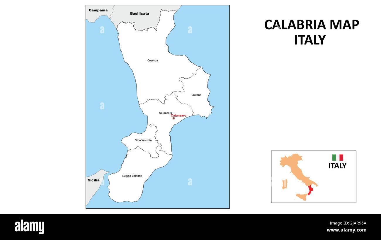 Kalabrien-Karte. Politische Landkarte von Kalabrien mit weißen Grenzen. Stock Vektor