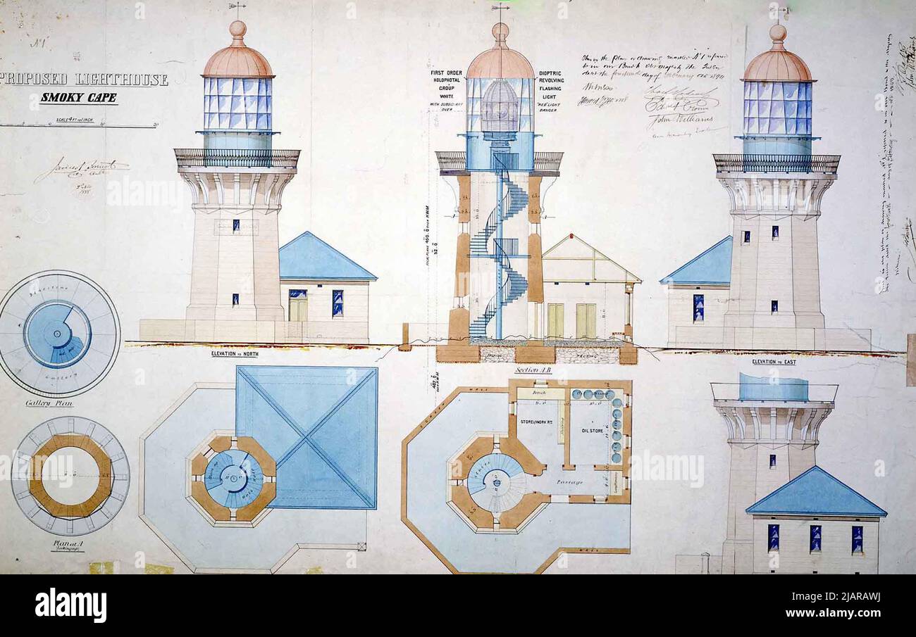 Smoky Cape Light, Leuchtturmpläne, von James Barnett - NSW Colonial Architect, 1888 Stockfoto