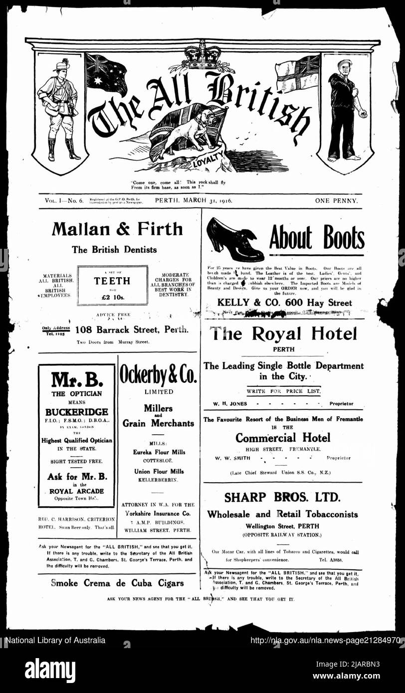 Titelseite von The All British Vol. 1, Nr. 6. Ca. 31. März 1916 Stockfoto