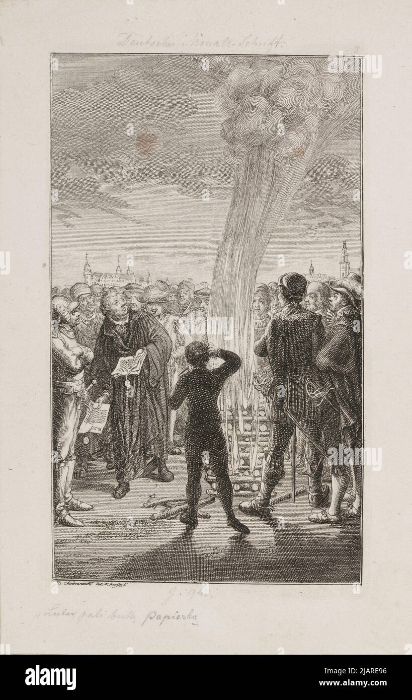 Luther wirft einen Stier des Papstes ins Feuer Illustration Nr. 15 (von 18) an den Verlag Deutsche Monatsschrift, erschienen 1795 1800 Chodowiecki, Daniel Nikolaus (1726 1801) Stockfoto