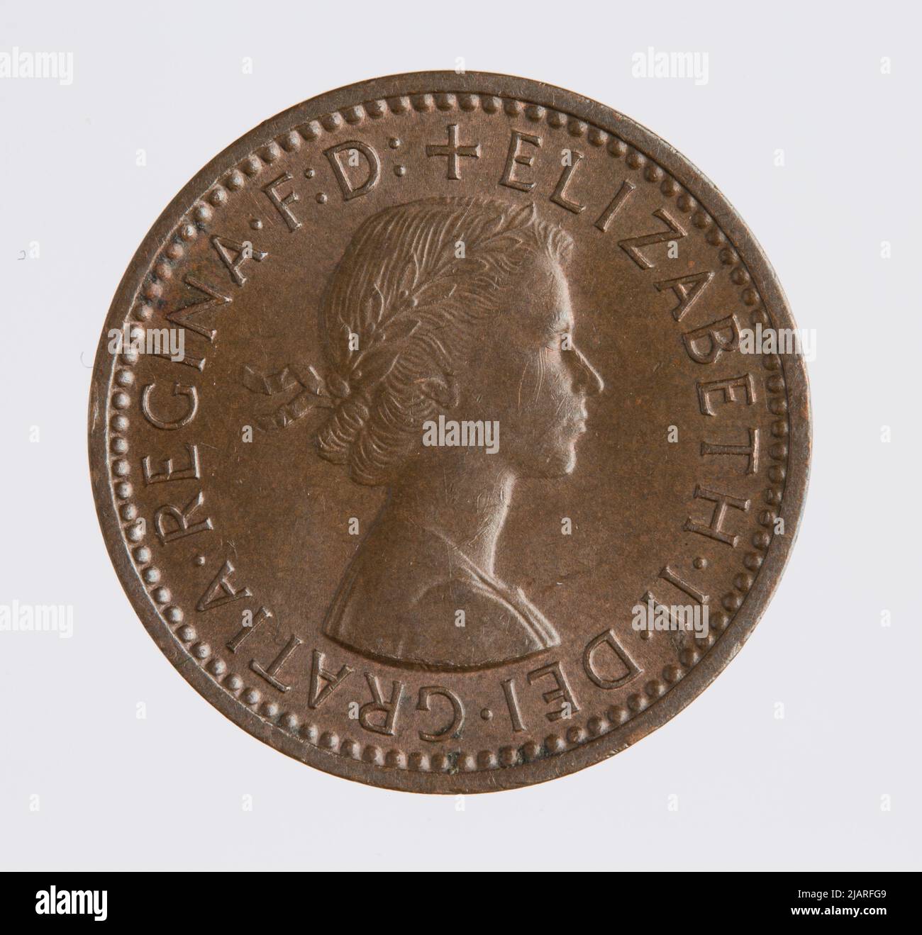 Centuries of Britain, Elżbieta II (1953 ), 1 Farthing, London; 1955 Mint London, Gillick, Mary (1881 1965), Parker, Harold Wilson (1896 1980) Stockfoto