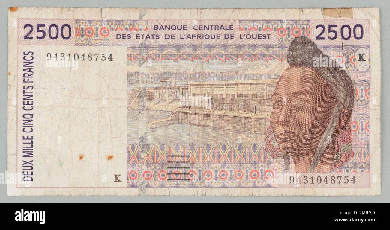Banknote auf 2500 Franken, Zentralbank der westafrikanischen Staaten, Westafrika, K Senegal, (19) 94 Banque de France, Paris Stockfoto